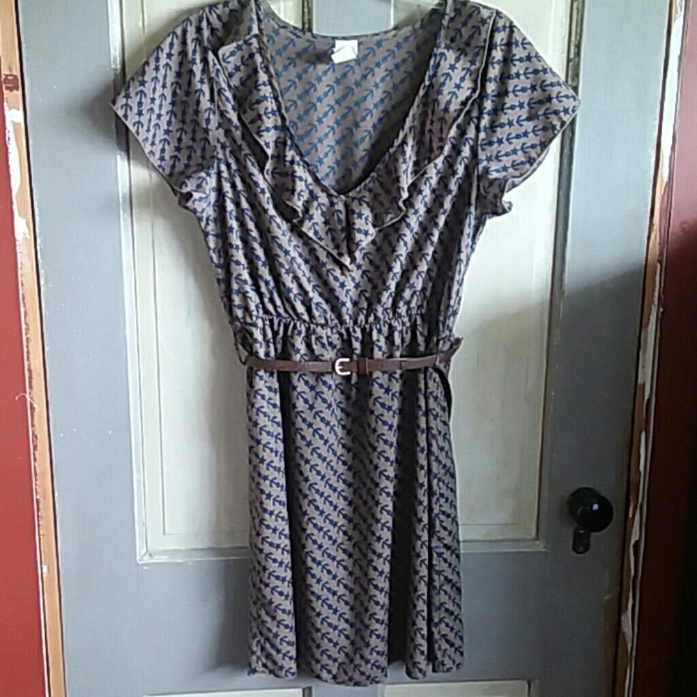 Francesca's anchor/star dress with belt Nautical